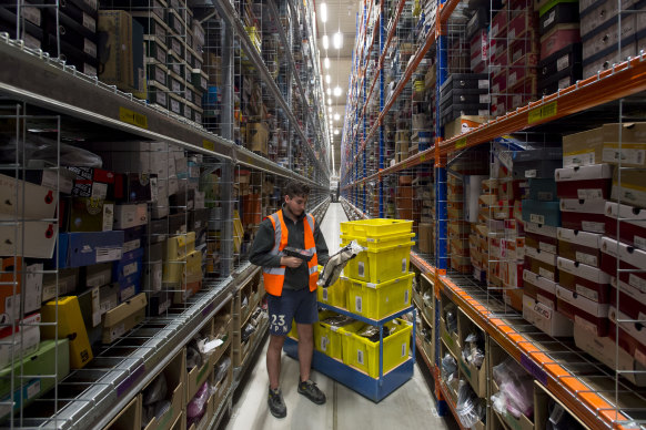 Inside an Amazon fulfilment centre.