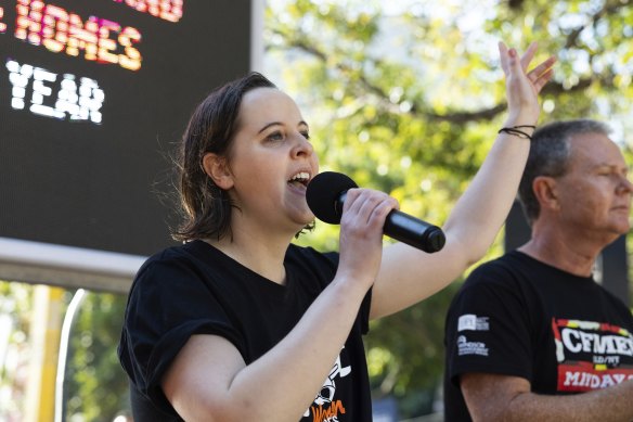 Julijana Todorovic, the co-convener of Labor For Housing, at a CFMEU rally last year.