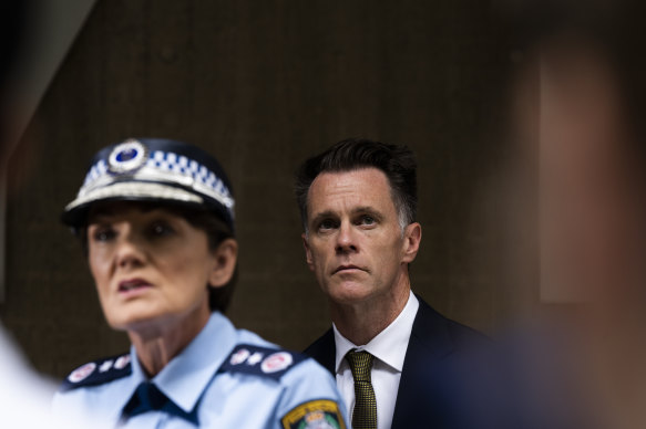NSW Police Commissio<em></em>ner Karen Webb with Premier Chris Minns.