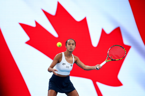 Canadian Leylah Fernandez in her singles match against Daniela Seguel.