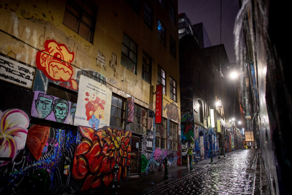 Empty laneways in Melbourne during curfew.