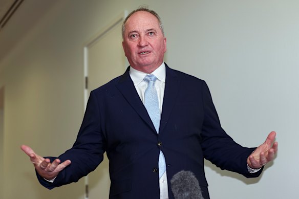Barnaby Joyce during a doorstop at Parliament House in Canberra.