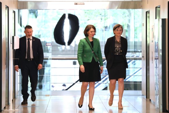 Former Premier Gladys Berejiklian and her barrister Sophie Callan, SC (right) arrive at the Independent Commission Against Corruption in Sydney on Friday.