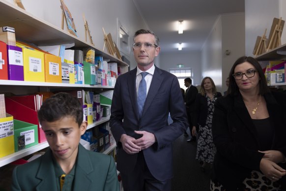 NSW Premier Dominic Perrottet arriving at a school in northern Sydney.