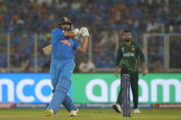 India’s captain Rohit Sharma plays a shot.