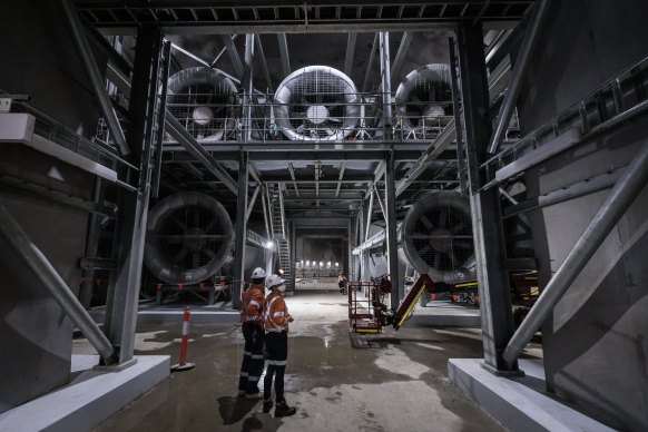 Giant fans will push air through the Rozelle interchange’s tunnels.