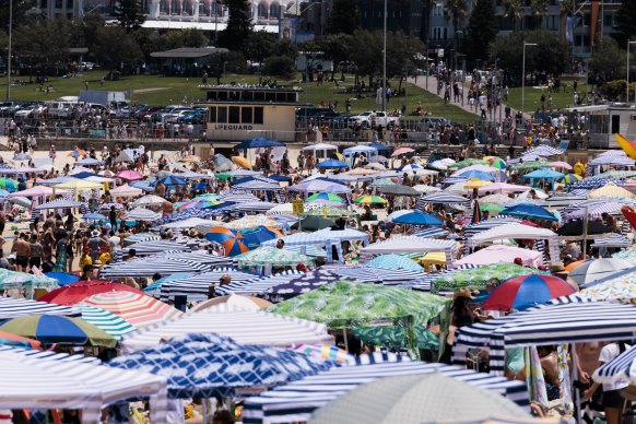 Thousands of people packed onto Bondi Beach on Australia Day.