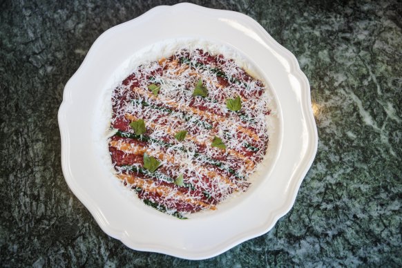 The beef carpaccio at Ursula’s.