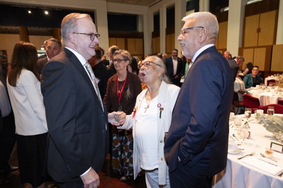 Anthony Albanese and Nyunggai Warren Mundine at Parliament House on Tuesday.