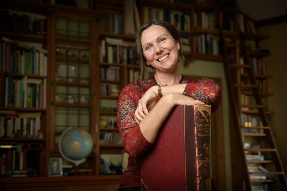 Pip Williams with her first edition of  The Oxford English Dictionary after winning the Independent Booksellers’ book of the year award for The Dictionary of Lost Words two years ago.