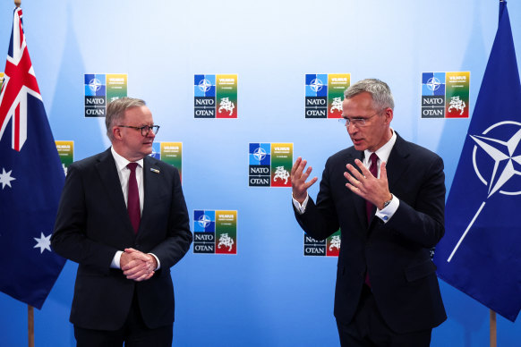 NATO boss Jens Stoltenberg thanked Australia for its support of Ukraine. 