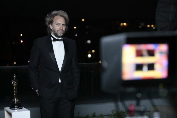 Florian Zeller being interviewed after his Oscar win in April.