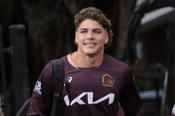 Reece Walsh arrives at training in Sydney ahead of the grand final.