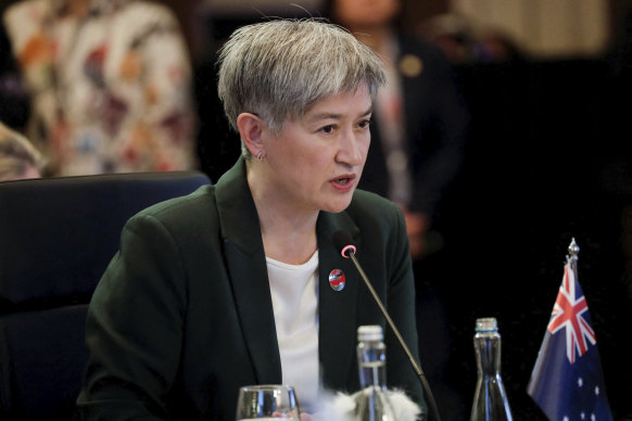 Australian Foreign Affairs Minister Penny Wong speaks at the Australia-ASEAN foreign ministers’ forum in Jakarta today.