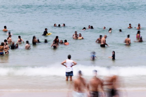 A packed Bondi Beach on Wednesday.