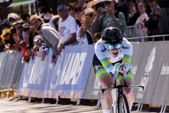 Australian Grace Brown competes in the individual time trial at the UCI World Championships in Wollongong.