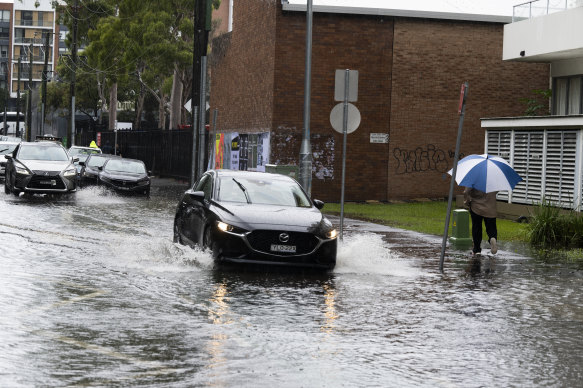 Flash flooding at Arncliffe Street, Wolli Creek.