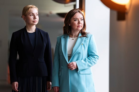 Anastasiia Radina and Galyna Mykhailiuk were part of the Ukrainian delegation to visit Parliament House in Canberra on Wednesday.