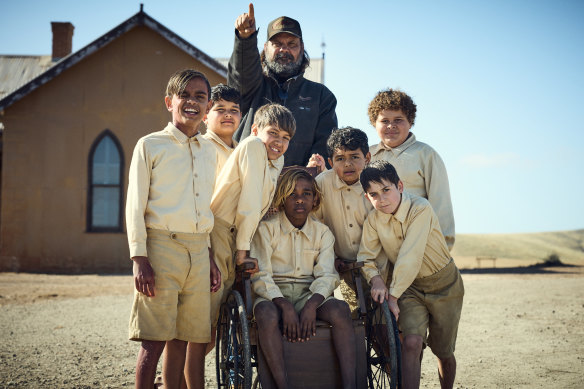 Aswan Reid (centre) with director Warwick Thornton and other young cast members of <i>The New Boy</i>.