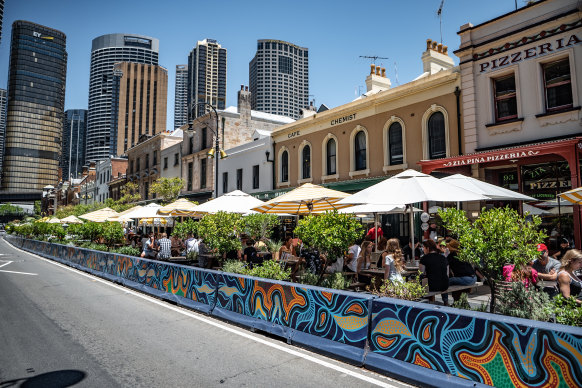 More streets will become permanent pedestrian zones with al fresco dining including George Street in The Rocks.