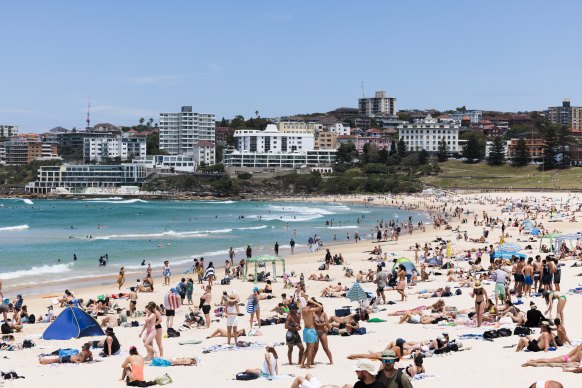 A packed Bondi Beach on Wednesday.