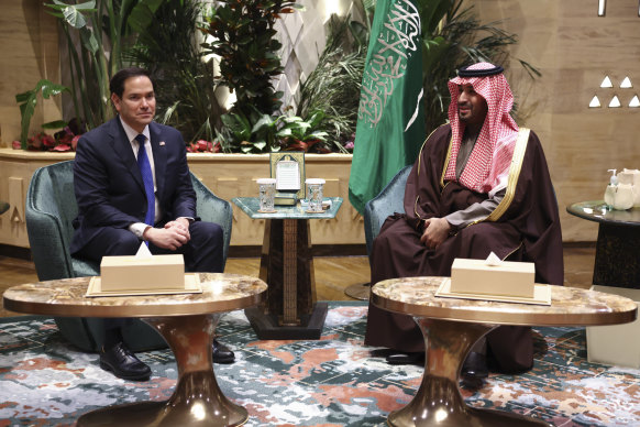 US Secretary of State Marco Rubio (left) meets with Saudi Arabia’s Crown Prince Mohammed bin Salman in Riyadh.