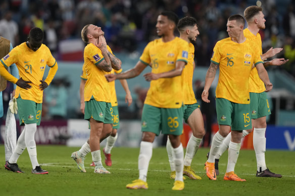 The Socceroos during their first game against France.
