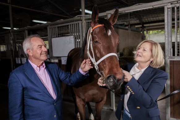 Colin and Jannene Madden with their Everest contender Masked Crusader at his Rosehill stable. 