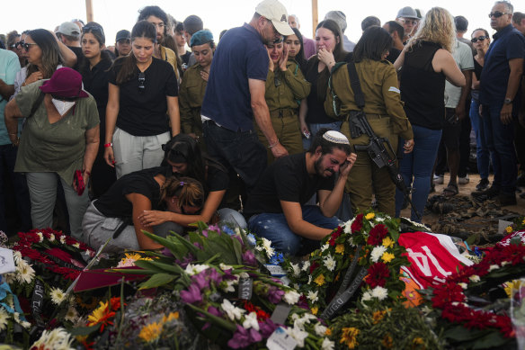Mourners at the funeral of the Kotz family in Gan Yavne, Israel, after the family of five was killed by Hamas militants last month.