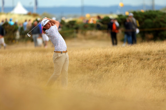 Cameron Smith plays a shot during his practice round.