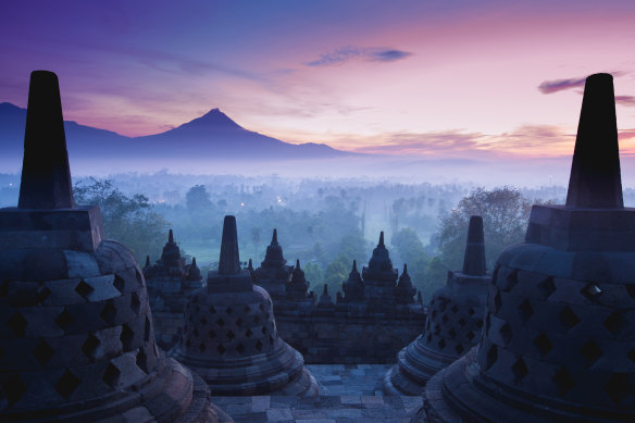 Borobudur Temple at sunrise.