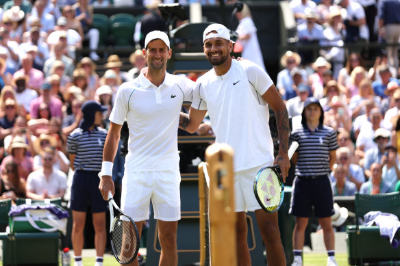 The new bromance: Novak Djokovic and Nick Kyrgios before their Wimbledon final.
