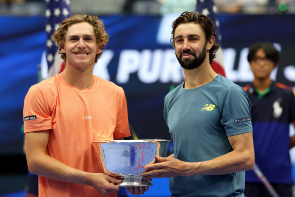 Max Purcell (left) and Jordan Thompson won the men’s doubles at the US Open.