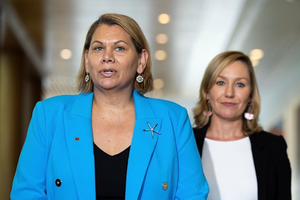 Dorinda Cox and Larissa Waters when the pair were colleagues in 2023.