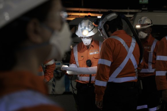 Workers in the Rozelle interchange.