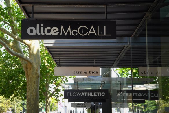 The Alice McCall store sign still hangs in front of where Alice McCall’s store once was on Oxford Street in Paddington.