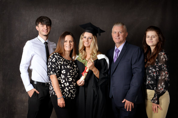 Danielle Bunning (centre) after her graduation from her university in England last year.