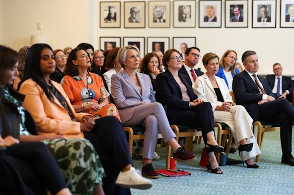 MPs and senators during a Labor caucus meeting in February.