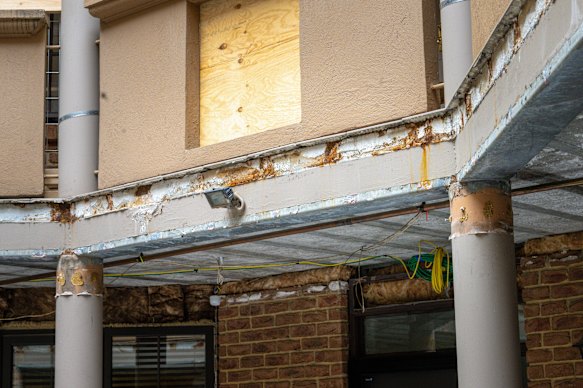 The foam insulation in the building is coming apart.