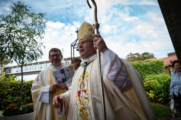 Bishop Anthony Randazzo arrives at the St Patrick’s Catholic Church in East Gosford in October.
