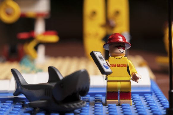 Up close: A mini shark as part of Mr Macrae’s beach-themed Lego set.