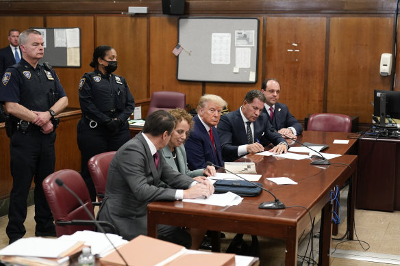 Trump and his legal team inside court.