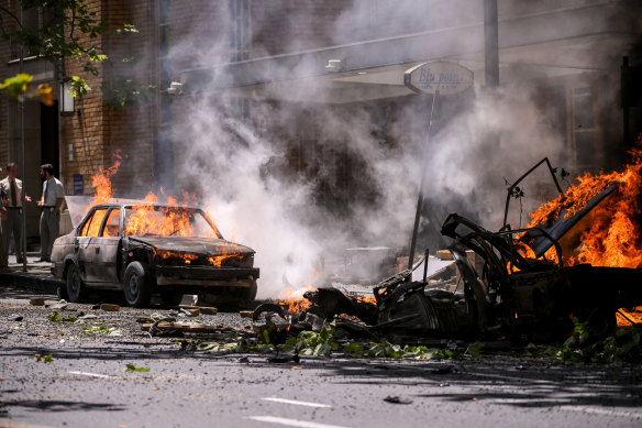 The Russell Street bombing of 1986 was dramatically recreated in Melbourne on Wednesday for the ABC TV series The Newsreader.