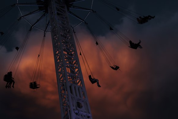 Last light at the Royal Easter Show in Homebush as thunderstorms roll over western Sydney.