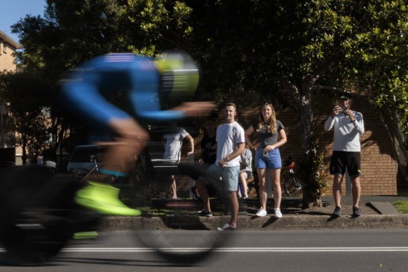 Action in the men’s elite individual time trial at the UCI World Championships in Wollongong.