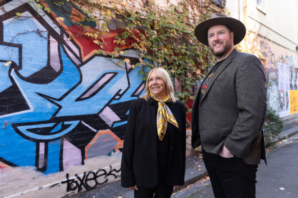 Geraldine Atkinson and Marcus Stewart, co-chairs of the First Peoples’ Assembly of Victoria, outside the Yoorrook Justice Commission in Fitzroy last month.