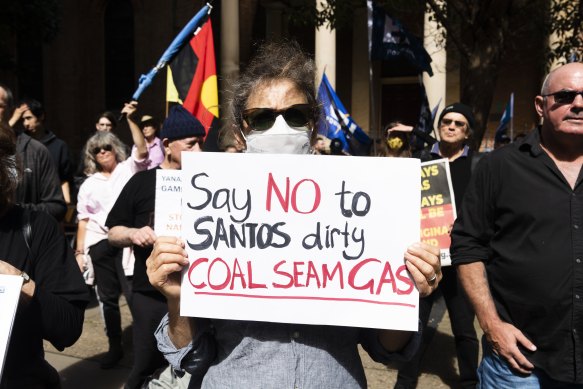 An anti-Santos rally in Sydney in April.