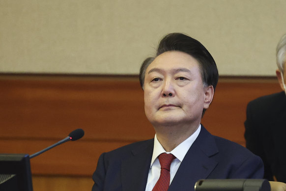 Impeached President Yoon Suk Yeol attends a hearing in his impeachment trial at the Constitutional Court on January 21 in Seoul.