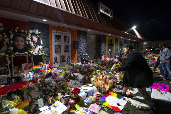 A memorial outside of Club Q on Friday, November. 25, 2022, in Colorado Springs.