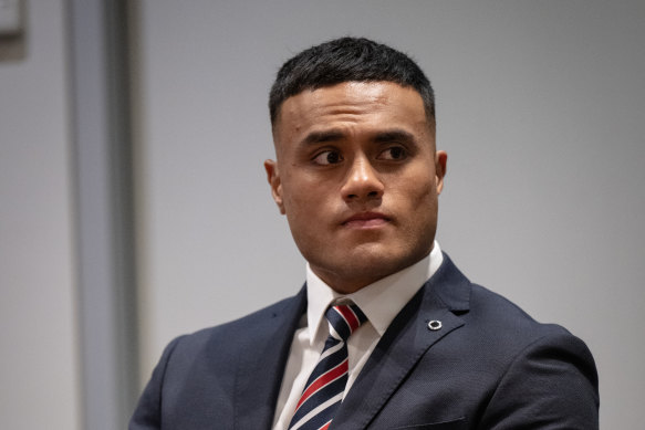 Sydney Roosters forward Spencer Leniu at Monday night’s hearing.